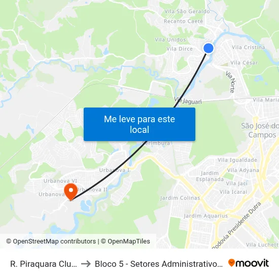 R. Piraquara Clube, 282 to Bloco 5 - Setores Administrativos Fve / Univap map