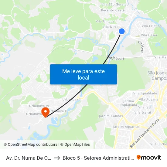 Av. Dr. Numa De Oliveira, 232 to Bloco 5 - Setores Administrativos Fve / Univap map