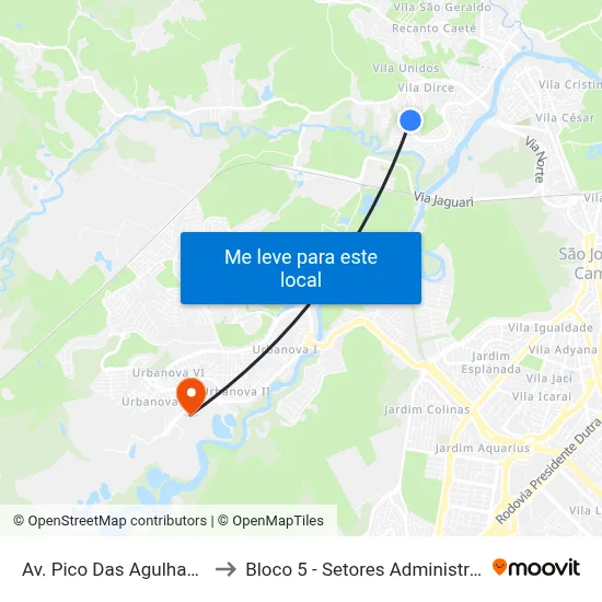 Av. Pico Das Agulhas Negras, 1184 to Bloco 5 - Setores Administrativos Fve / Univap map