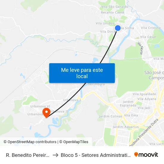 R. Benedito Pereira Lima, 47 to Bloco 5 - Setores Administrativos Fve / Univap map