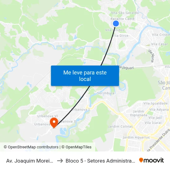 Av. Joaquim Moreira Ávila, 183 to Bloco 5 - Setores Administrativos Fve / Univap map
