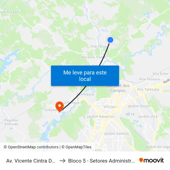 Av. Vicente Cintra De Oliveira, 696 to Bloco 5 - Setores Administrativos Fve / Univap map