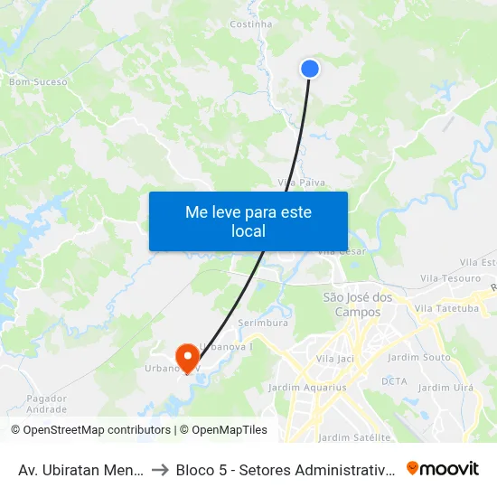 Av. Ubiratan Mendes, 657 to Bloco 5 - Setores Administrativos Fve / Univap map