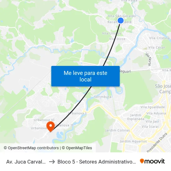Av. Juca Carvalho, 845 to Bloco 5 - Setores Administrativos Fve / Univap map