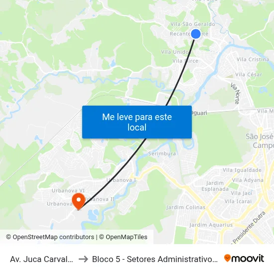 Av. Juca Carvalho, 465 to Bloco 5 - Setores Administrativos Fve / Univap map