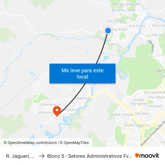 R. Jaguari, 2813 to Bloco 5 - Setores Administrativos Fve / Univap map