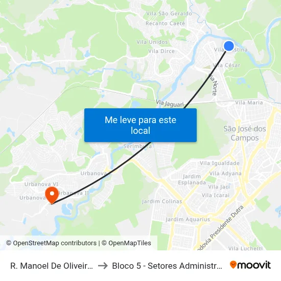 R. Manoel De Oliveira E Silva, 257 to Bloco 5 - Setores Administrativos Fve / Univap map