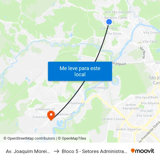 Av. Joaquim Moreira Ávila, 153 to Bloco 5 - Setores Administrativos Fve / Univap map