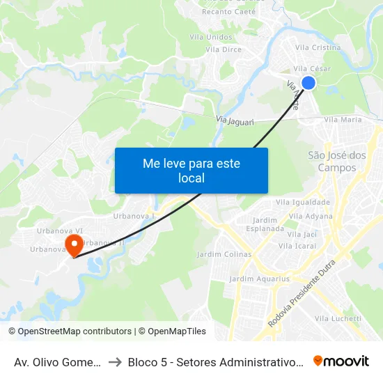Av. Olivo Gomes, 1450 to Bloco 5 - Setores Administrativos Fve / Univap map