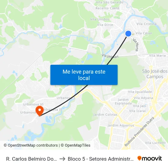 R. Carlos Belmiro Dos Santos, 578 to Bloco 5 - Setores Administrativos Fve / Univap map