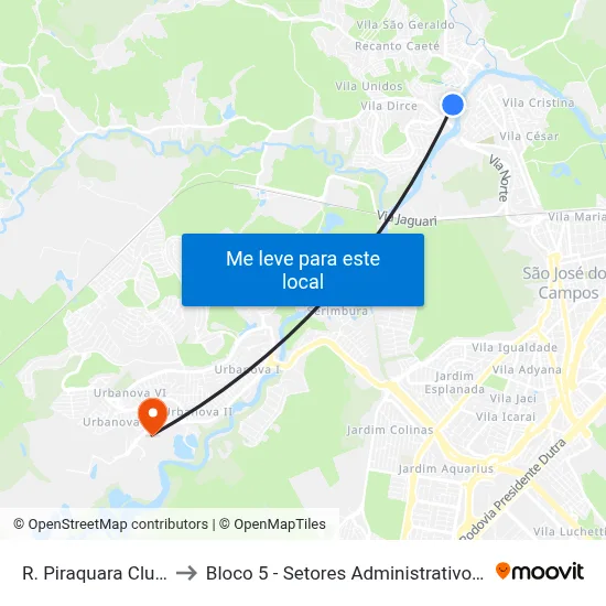 R. Piraquara Clube, 289 to Bloco 5 - Setores Administrativos Fve / Univap map