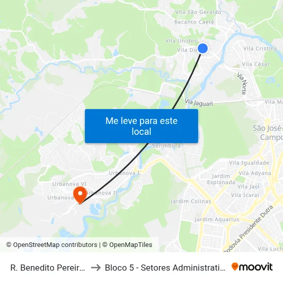 R. Benedito Pereira Lima, 22 to Bloco 5 - Setores Administrativos Fve / Univap map