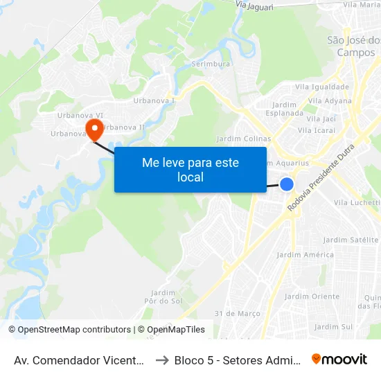 Av. Comendador Vicente De Paulo Penido, 264 to Bloco 5 - Setores Administrativos Fve / Univap map
