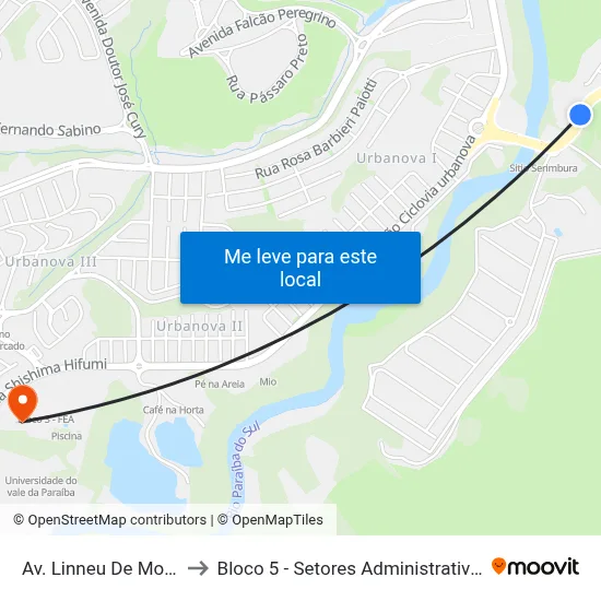 Av. Linneu De Moura, 2050 to Bloco 5 - Setores Administrativos Fve / Univap map