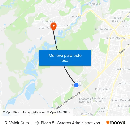 R. Valdir Gurati, 298 to Bloco 5 - Setores Administrativos Fve / Univap map
