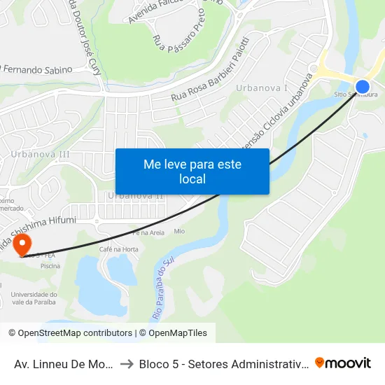 Av. Linneu De Moura, 1900 to Bloco 5 - Setores Administrativos Fve / Univap map