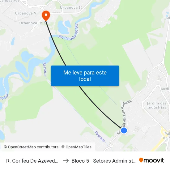 R. Corifeu De Azevedo Marques, 3266 to Bloco 5 - Setores Administrativos Fve / Univap map