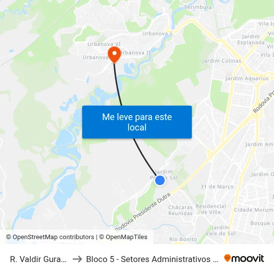 R. Valdir Gurati, 440 to Bloco 5 - Setores Administrativos Fve / Univap map