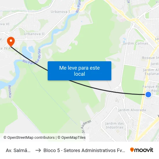 Av. Salmão, 35 to Bloco 5 - Setores Administrativos Fve / Univap map