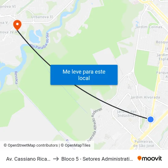 Av. Cassiano Ricardo, 1842 to Bloco 5 - Setores Administrativos Fve / Univap map