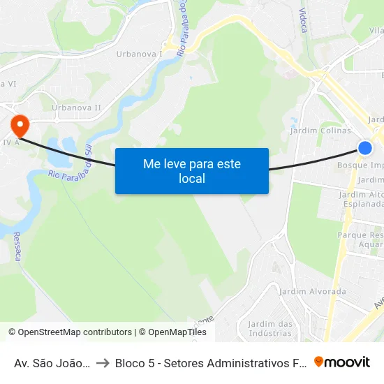 Av. São João, 100 to Bloco 5 - Setores Administrativos Fve / Univap map