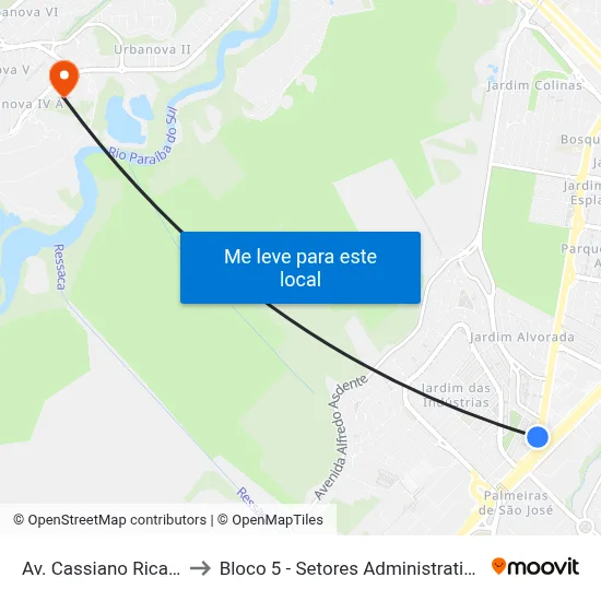 Av. Cassiano Ricardo, 2070 to Bloco 5 - Setores Administrativos Fve / Univap map
