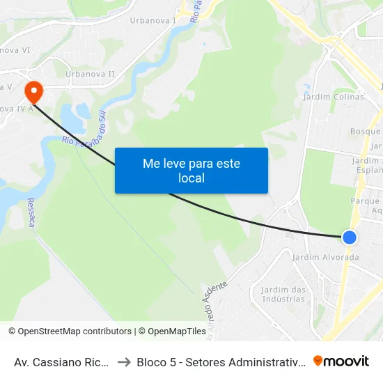 Av. Cassiano Ricardo, 735 to Bloco 5 - Setores Administrativos Fve / Univap map