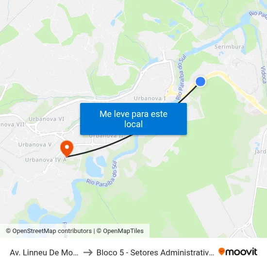 Av. Linneu De Moura, 1800 to Bloco 5 - Setores Administrativos Fve / Univap map