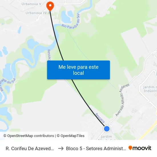R. Corifeu De Azevedo Marques, 3383 to Bloco 5 - Setores Administrativos Fve / Univap map