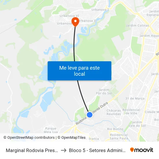 Marginal Rodovia Presidente Dutra, S/Nº to Bloco 5 - Setores Administrativos Fve / Univap map