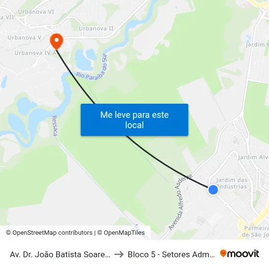 Av. Dr. João Batista Soares De Queiroz Júnior, 2139 to Bloco 5 - Setores Administrativos Fve / Univap map