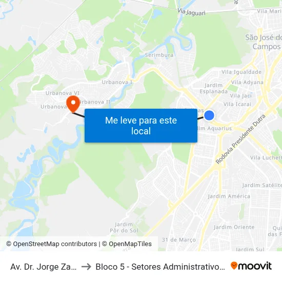 Av. Dr. Jorge Zarur, 181 to Bloco 5 - Setores Administrativos Fve / Univap map
