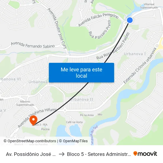 Av. Possidônio José De Freitas, 352 to Bloco 5 - Setores Administrativos Fve / Univap map