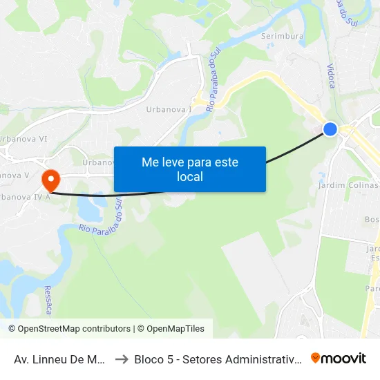 Av. Linneu De Moura, 205 to Bloco 5 - Setores Administrativos Fve / Univap map