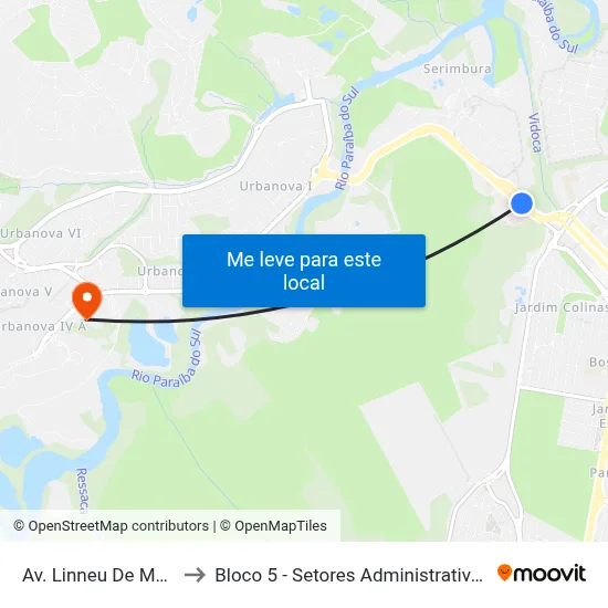 Av. Linneu De Moura, 995 to Bloco 5 - Setores Administrativos Fve / Univap map