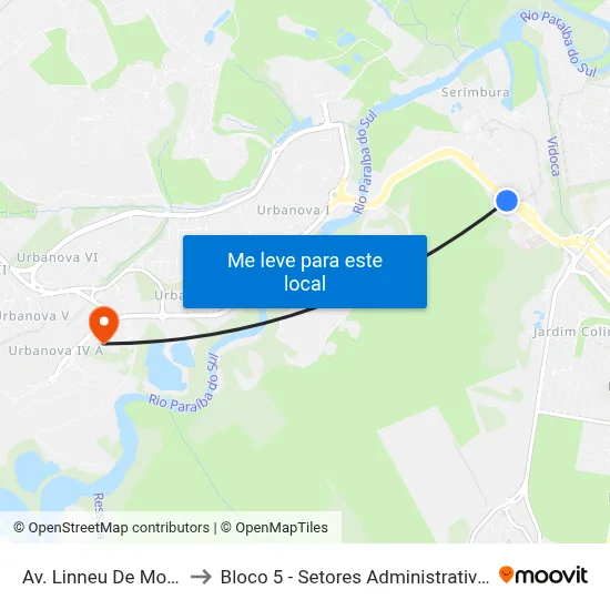 Av. Linneu De Moura, 1685 to Bloco 5 - Setores Administrativos Fve / Univap map