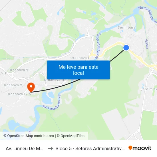 Av. Linneu De Moura,  805 to Bloco 5 - Setores Administrativos Fve / Univap map