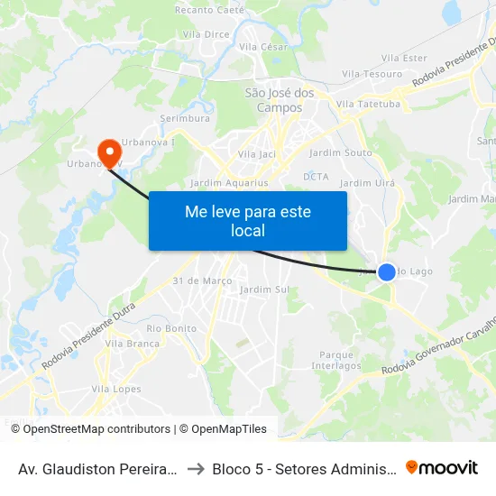 Av. Glaudiston Pereira De Oliveira, 4000 to Bloco 5 - Setores Administrativos Fve / Univap map
