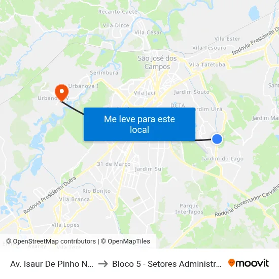 Av. Isaur De Pinho Nogueira, 1682 to Bloco 5 - Setores Administrativos Fve / Univap map