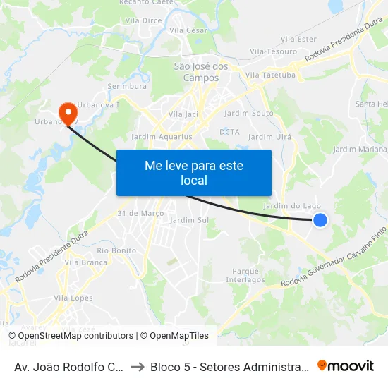 Av. João Rodolfo Castelli, 1285 to Bloco 5 - Setores Administrativos Fve / Univap map