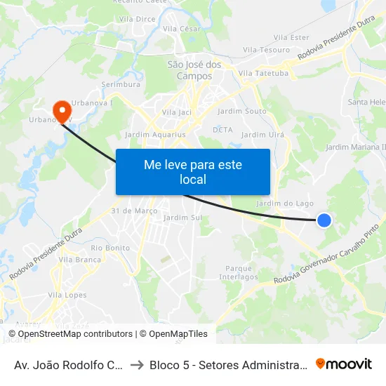 Av. João Rodolfo Castelli, 2400 to Bloco 5 - Setores Administrativos Fve / Univap map