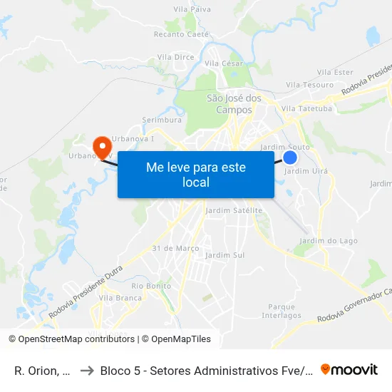 R. Orion, 119 to Bloco 5 - Setores Administrativos Fve / Univap map