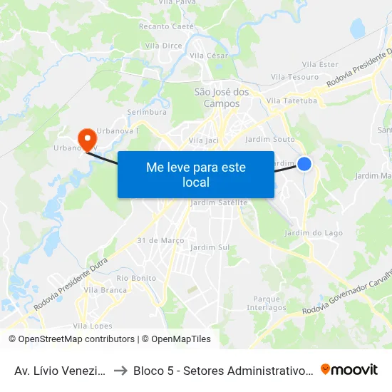 Av. Lívio Veneziani, 900 to Bloco 5 - Setores Administrativos Fve / Univap map