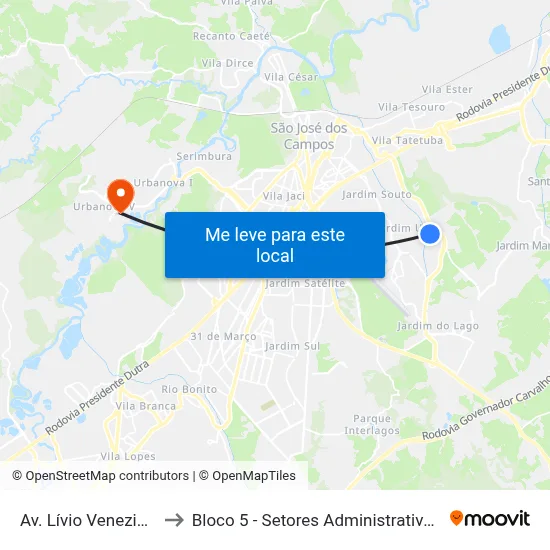 Av. Lívio Veneziani, 1086 to Bloco 5 - Setores Administrativos Fve / Univap map