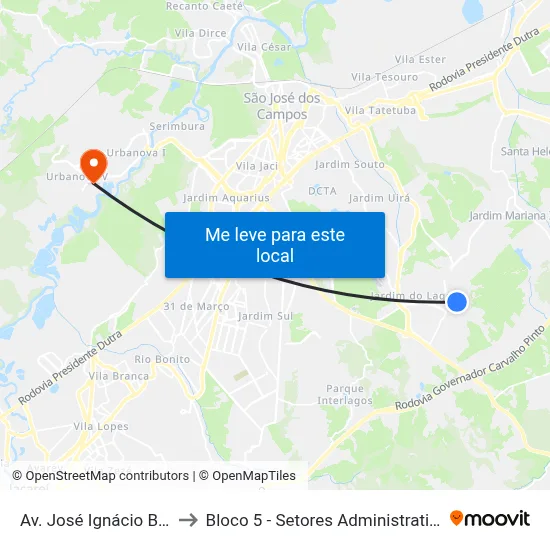 Av. José Ignácio Bicudo, 519 to Bloco 5 - Setores Administrativos Fve / Univap map
