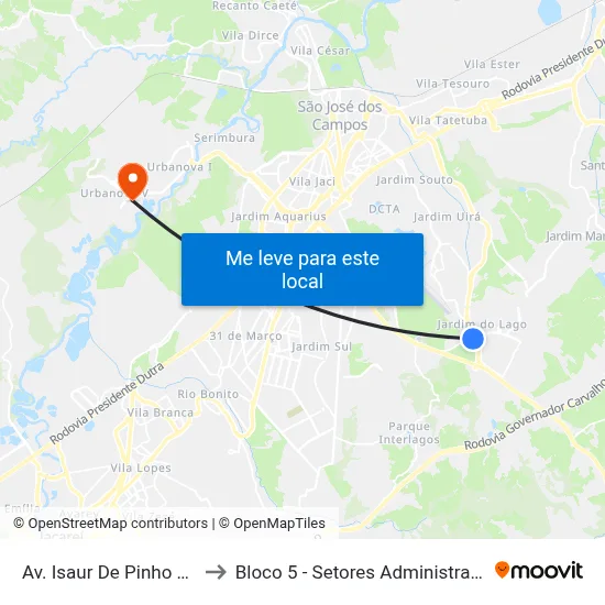 Av. Isaur De Pinho Nogueira, 33 to Bloco 5 - Setores Administrativos Fve / Univap map