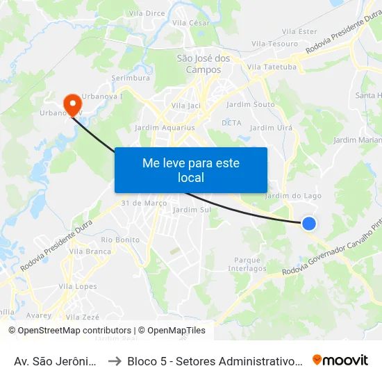 Av. São Jerônimo, 326 to Bloco 5 - Setores Administrativos Fve / Univap map