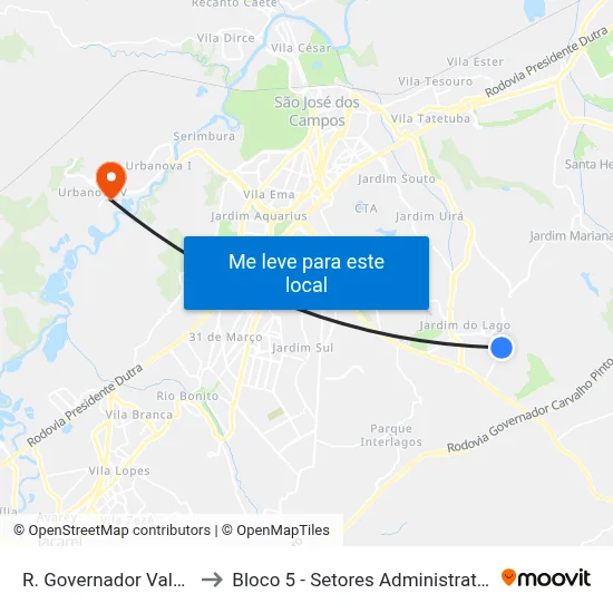 R. Governador Valadares, 342 to Bloco 5 - Setores Administrativos Fve / Univap map