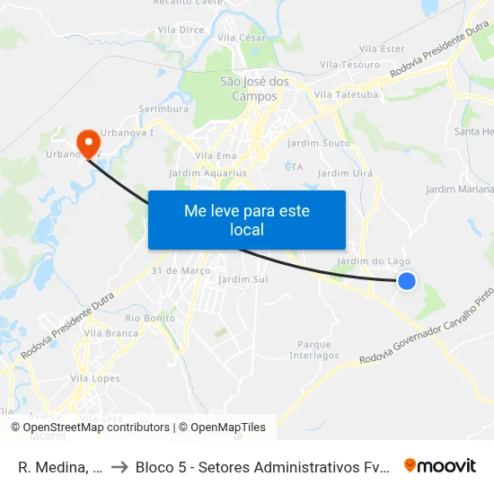 R. Medina, 491 to Bloco 5 - Setores Administrativos Fve / Univap map