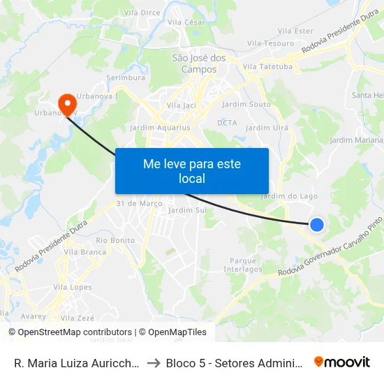 R. Maria Luiza Auricchio De Oliveira, 170 to Bloco 5 - Setores Administrativos Fve / Univap map
